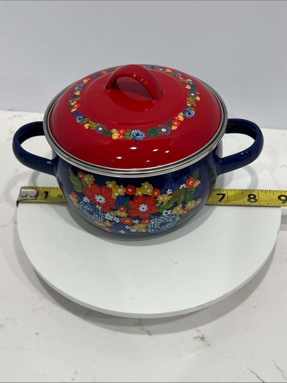 The Pioneer Woman Dazzling Dahlias 1 Qt Mini Enamel Dutch Oven Floral - Picture 6 of 7